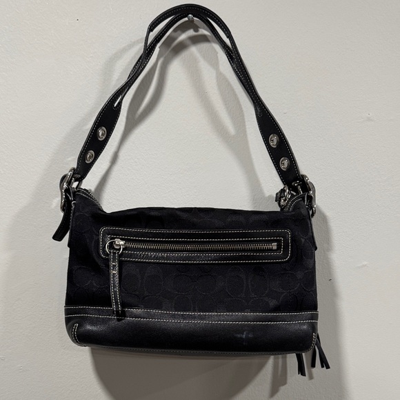 COACH Y2K 2000’s East West 9363 Shoulder Bag Leather Canvas Black Signature - Picture 3 of 15